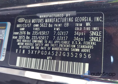 2018 Kia Sorento 3.3L Lx from USA, damaged, VIN 5XYPGDA52JG352956